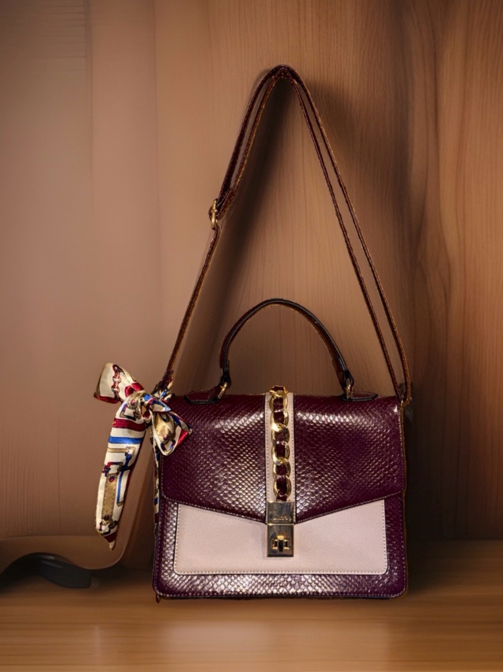 Aldo Two-Tone Burgundy and Light Pink Top-Handle Satchel-NwoT